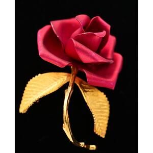 Cerrito Original Vintage Rose Pin Matte Red Gold Metallic Love Signed 1981 Bin4